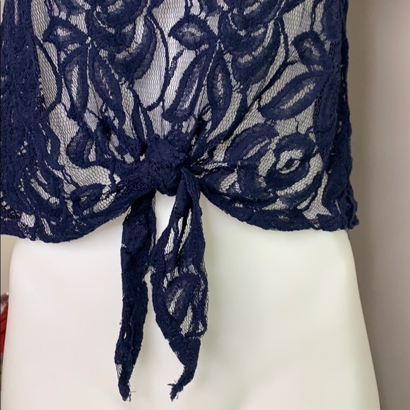 Navy Blue crocheted crop front knot tank top small women’s - Picture 5 of 5